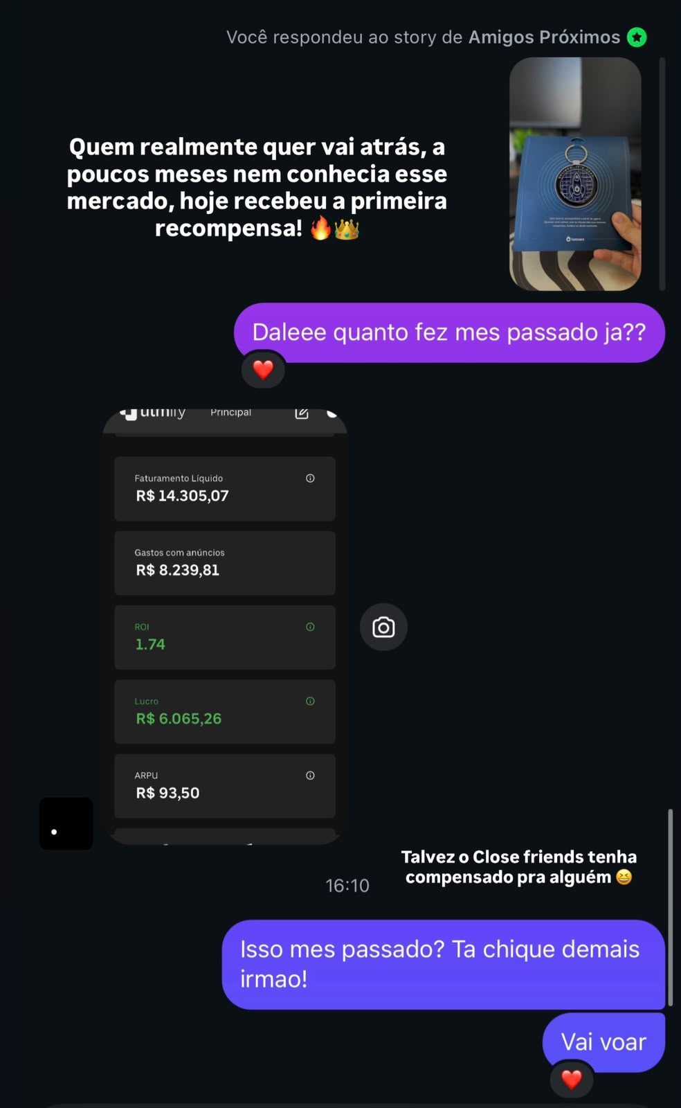 R$14.305 de faturamento no primeiro mês depois da mentoria.